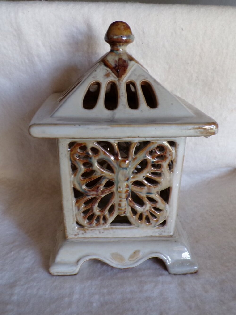 Ceramic Pagoda Style Candle Holder Butterflies